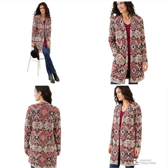 J. Jill luxurious plum multi jacquard tapestry cardigan - Picture 1 of 10